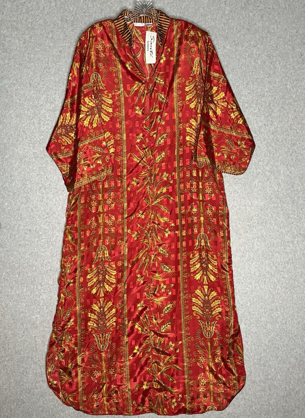 Sante Classics Kaftan Maxi Dress M Red Gold Mrs Roper Resort NWT